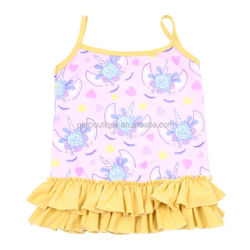 
2019 New Arrival Infant Apparel Clothing Unicorn Printed Camisole For Toddlers Double Ruffles baby girl Tops 