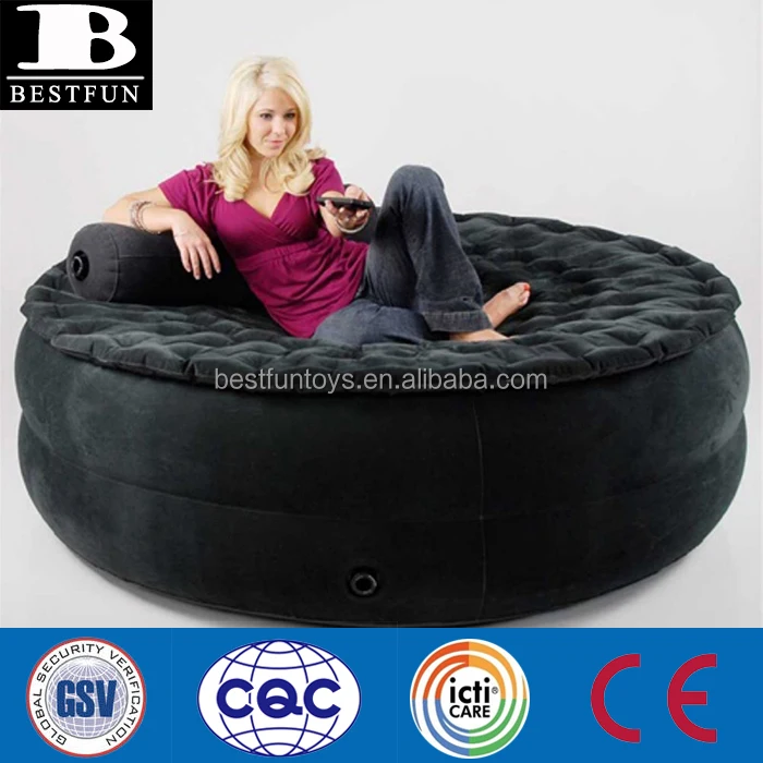 
high strength flocking PVC inflatable round air bed folding smart air sofa portable indoor or outdoor flocked inflatable chair 