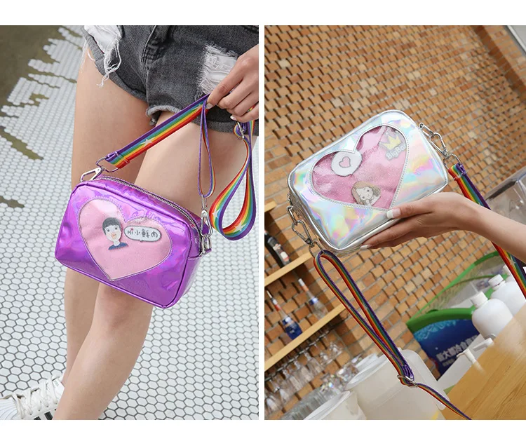 Wholesale new laser Girls heart Transparent messenger bag fashion Kids bag with rainbow belt