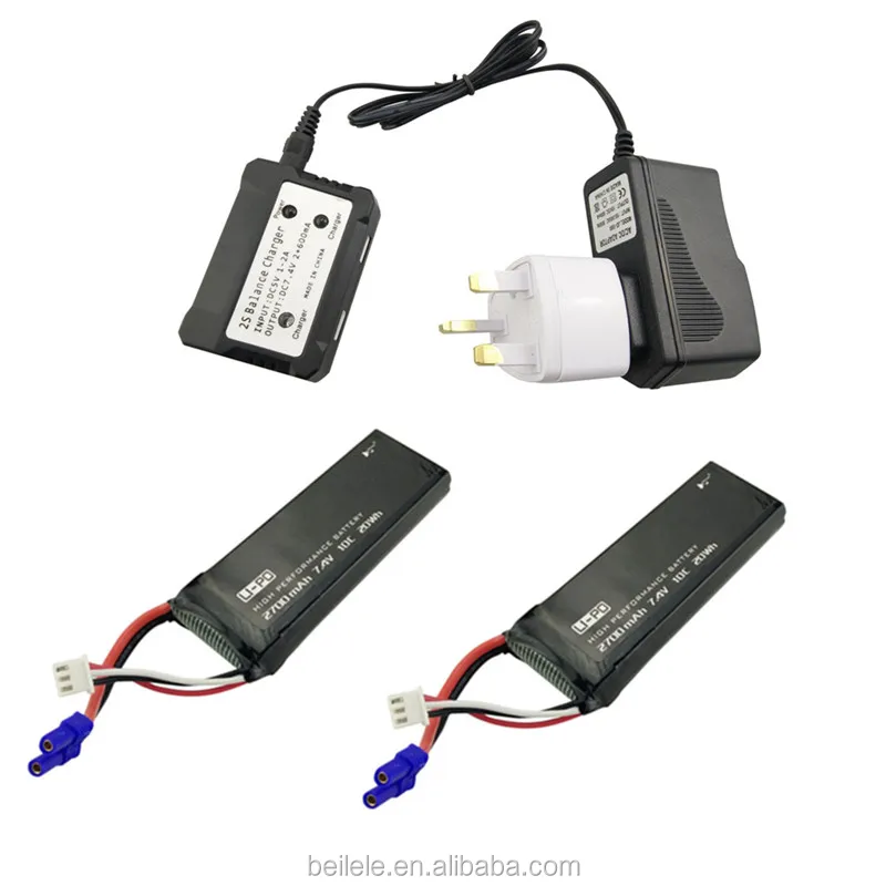 UK Standard 1PCS 2 in 1 Charger + 2PCS 7.4v 2700mAh H501s Battery For Hubsan X4 H501A H501M H501S H501S pro H501S W H501C Drone