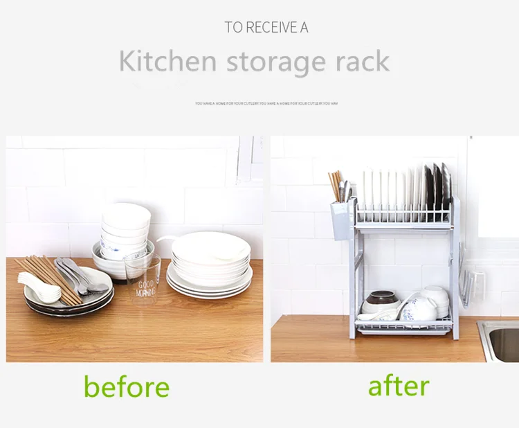 
2 Tiers Plastic Kitchen Dish Drying Rack 
