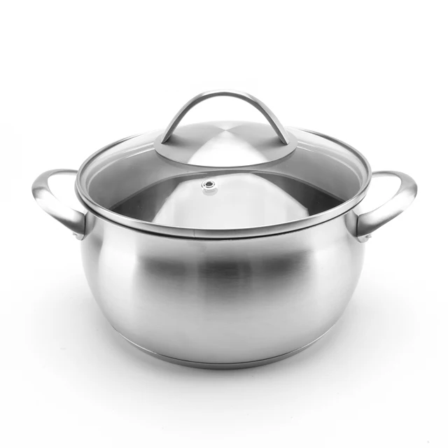 304 Stainless Steel Matte Surface 20cm Soup Pot with Glass Lid