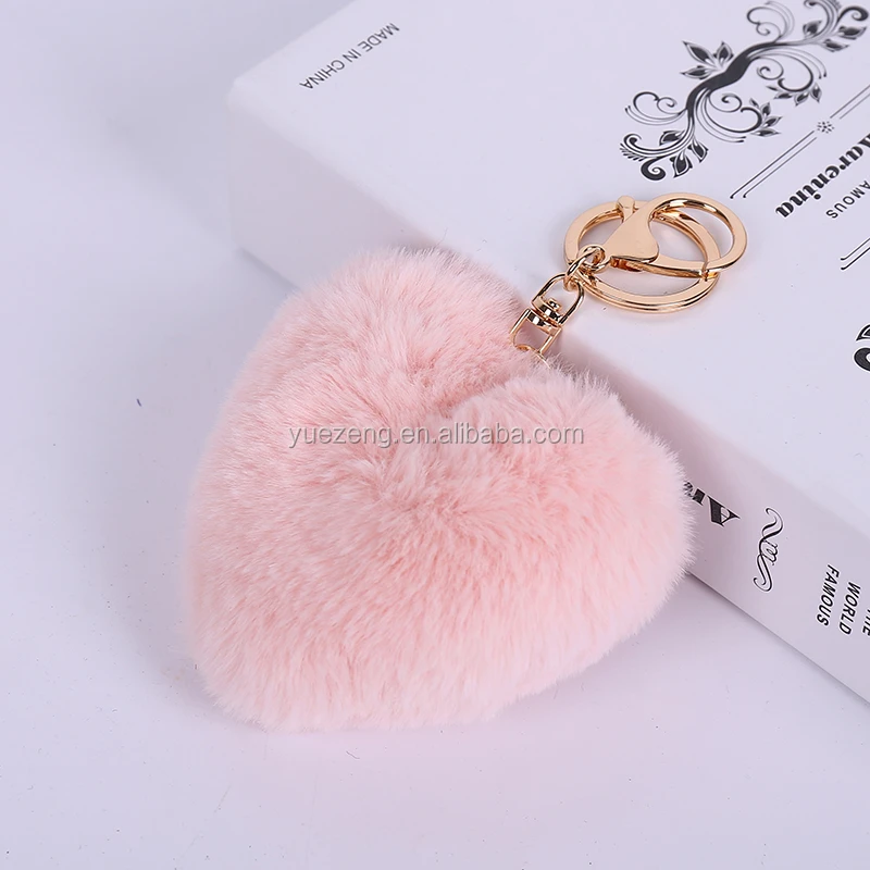 Beautiful Heart Shape Fake Rabbit Fur Keychain