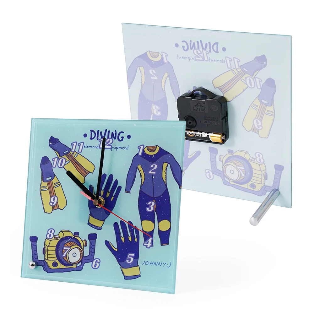 Promotional Customized Gift Souvenir Sublimation Square Glass Clock