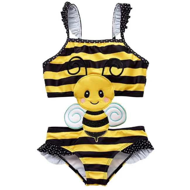 
PHB 51093 cute bee design yellow color baby girl swimwear one piece 