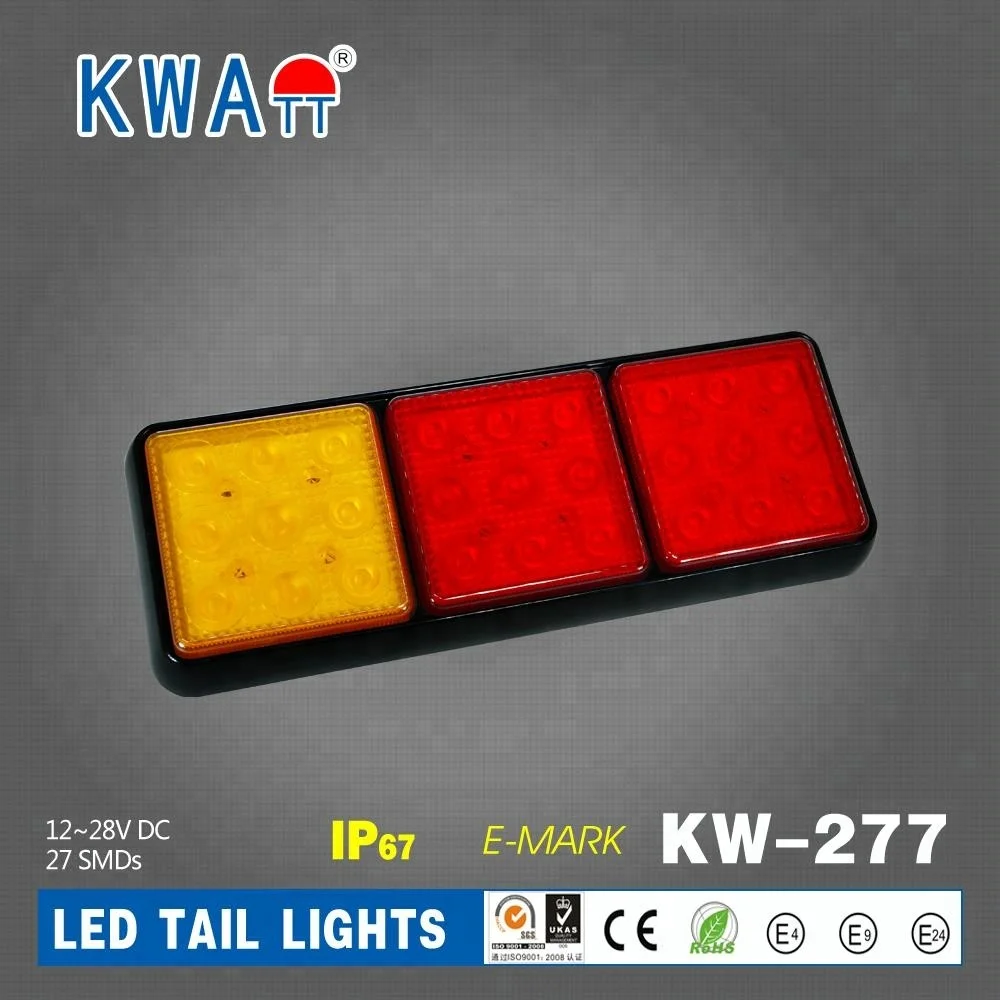 
Factory High Quality 12V-24V Rectangle Vehicle 27pcs LED Stop Turn Rear Tail Lights For Truck Trailer Marine With E-Mark 