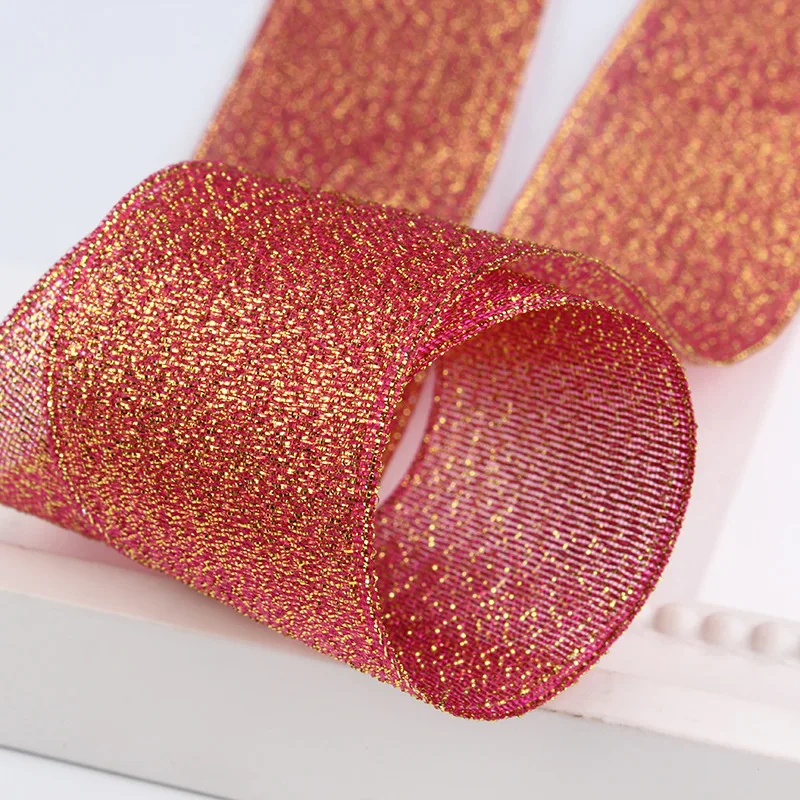 Wholesale christmas ,candy ,gift packing ribbon ,  1.5 inch colors glitter metallic ribbon