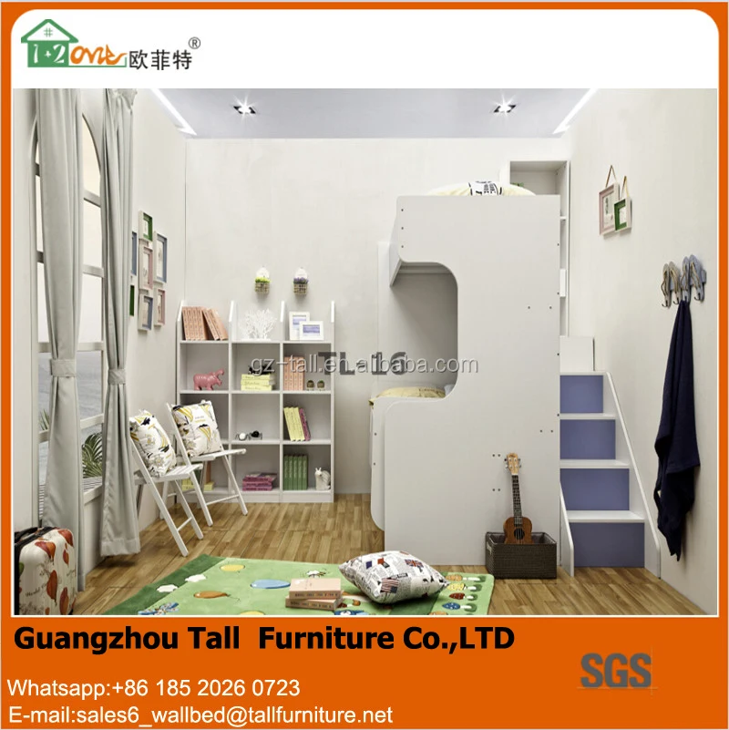 Горизонтальные стенки кровати дети шкаф складной кровати исследование двухъярусная кровать с письменным столом
