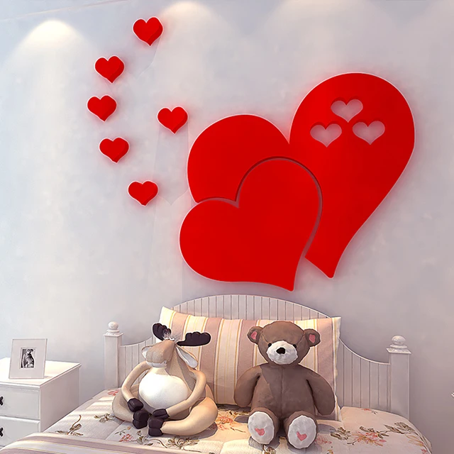 Heart shape 3d mirror wall decor dining room sofa wall decorative mirror sticker