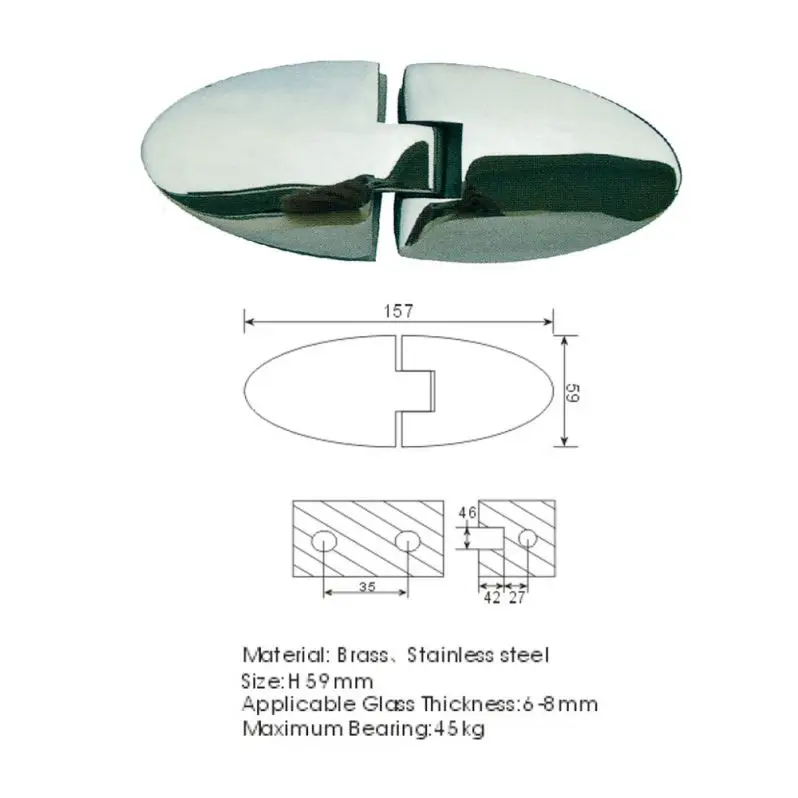Kmry Modern Frameless Clear Glass Diamond Type Hinge Open Aluminum Alloy Bathroom Sliding Glass Shower Door