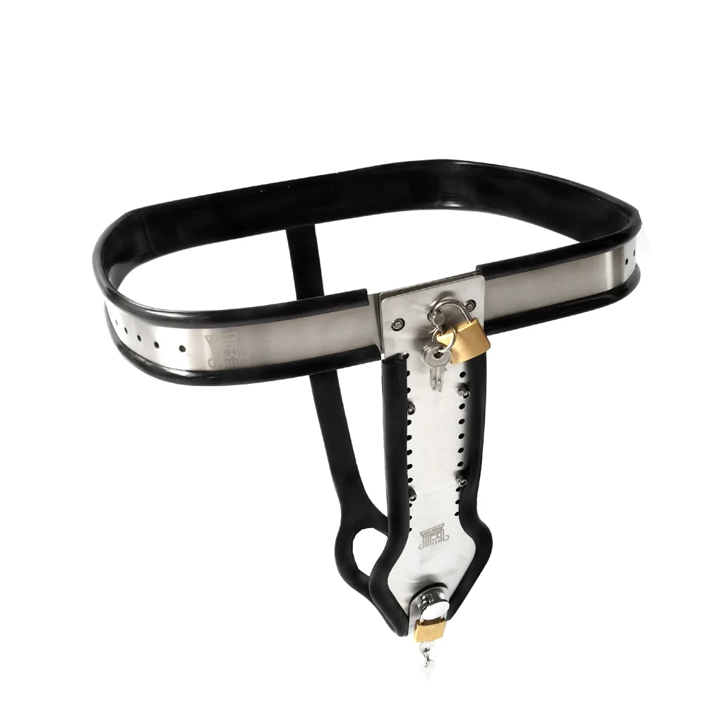 Black emperor SM stainless steel female chastity belt with 2 plugs wholesale of adult products