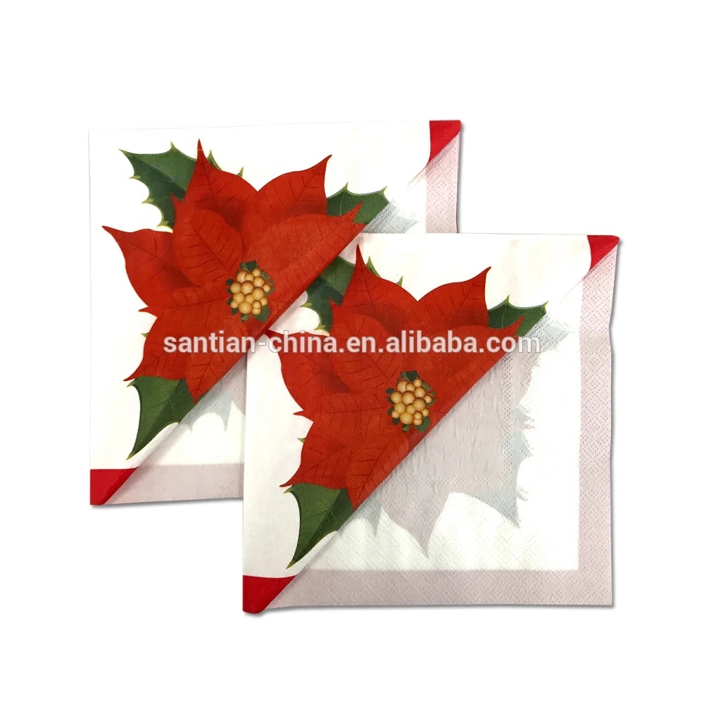 Santian Paper Custom Cocktail Napkins 25X25Cm & 33X33Cm Sizes Virgin Wood Pulp 3-Ply Serviettes Colorful Printed Napkins Pack