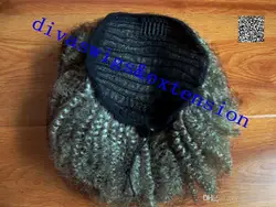 Factory wholesale brazilian human hair grey ponytail,afro kinky hair ponytail