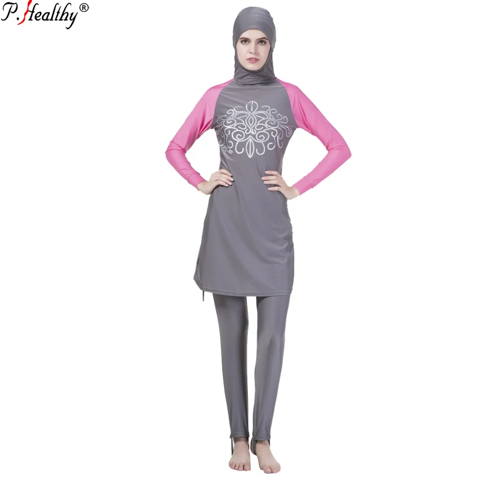 Wholesale Fashion sales Muslim Women print Nylon swimsuits sets