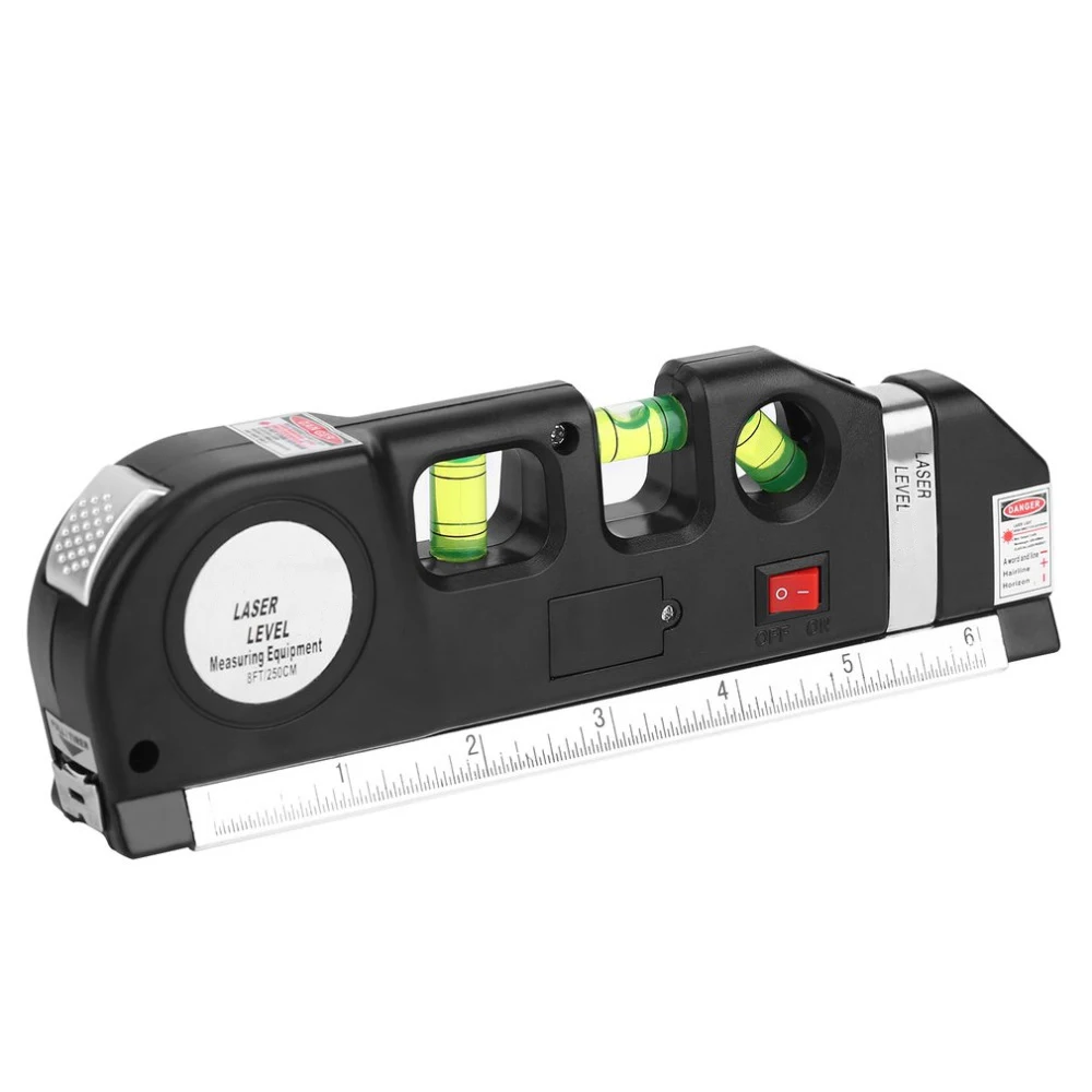 Laser Level Horizon Vertical Measure 8FT Aligner Standard Metric Rulers Multipurpose Measure Leveler Black Tape