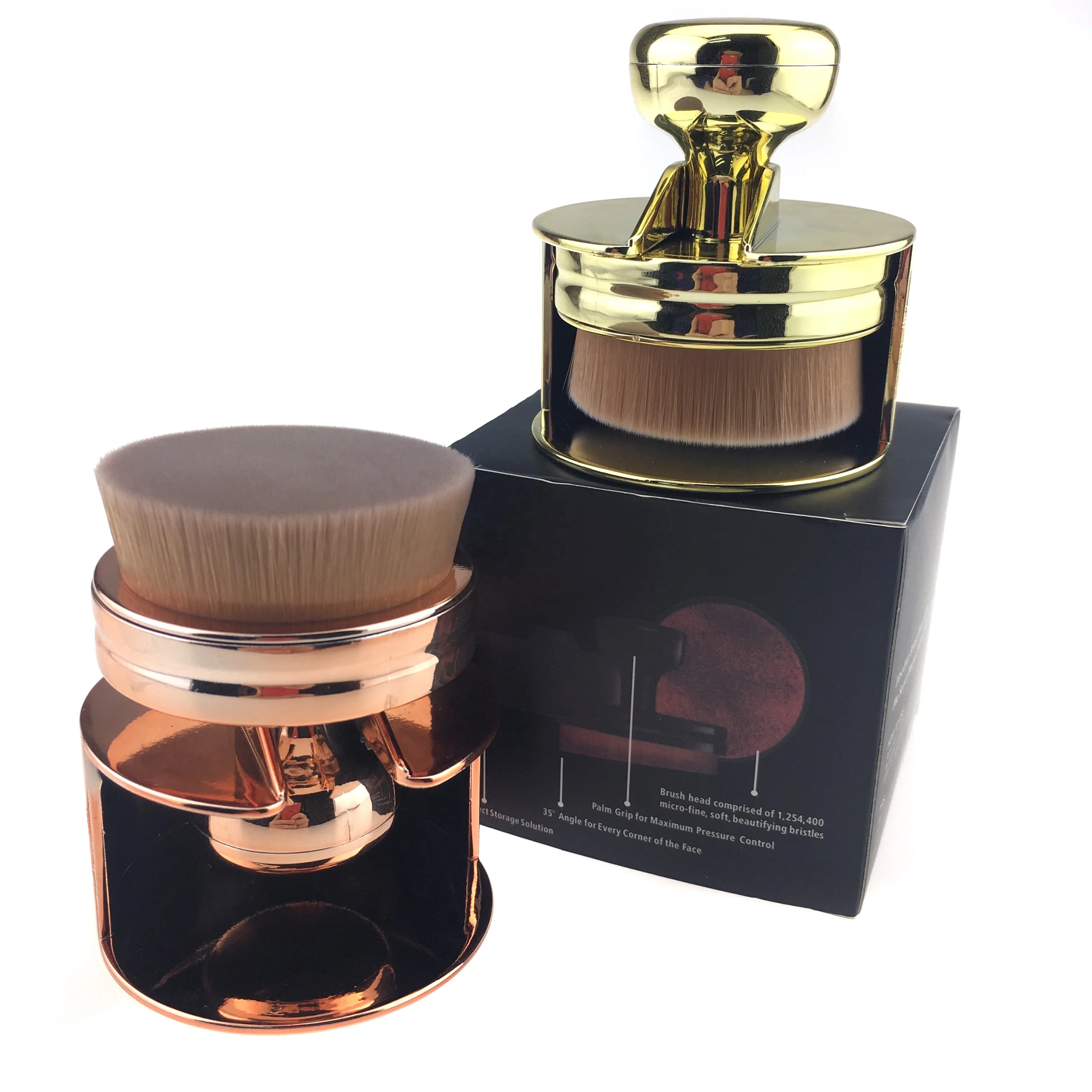 Rose Gold Custom Color Portable Powder Circle Foundation Brush With Holder Factory Wholesale Makeup Oval Brush