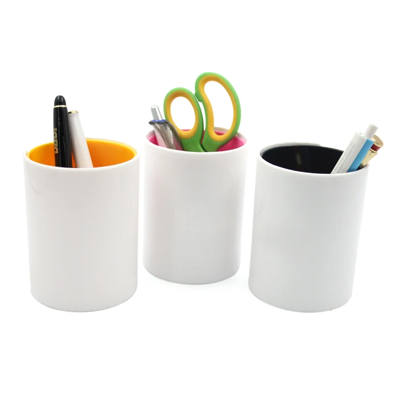 
T0082 Low MOQ High quality Cylinder double wall 2 colors plastic material pen holder / container for promotion event 