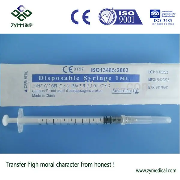 Оптовая продажа, одноразовый шприц meidcal hypodermic 1cc 1 мл с иглой