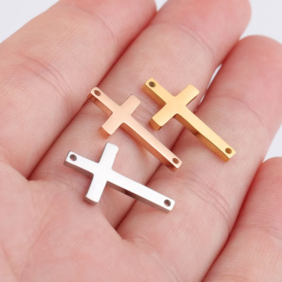 Gold Plated High Polished Stainless Steel  11*18mm Christ Cross Charms for DIY Jewelry Bracelet Making