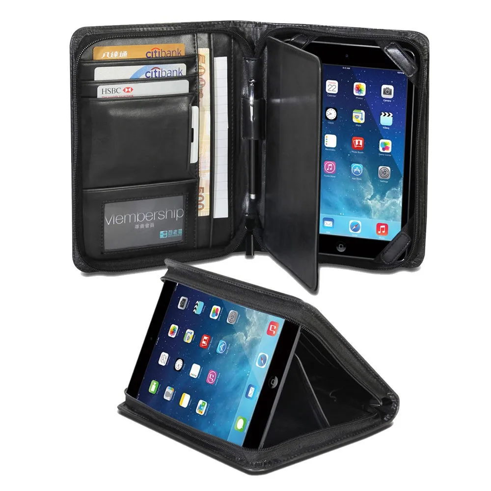 Black PU Leather Folio Stand Business Portfolio Case for iPad