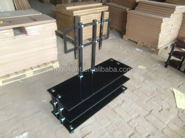 Современная телевизионная стойка из черного закаленного стекла с трехуровневым Стеклянным Столом и настенным креплением для телевизора 32 ~ 60 дюймов LED LCD TV