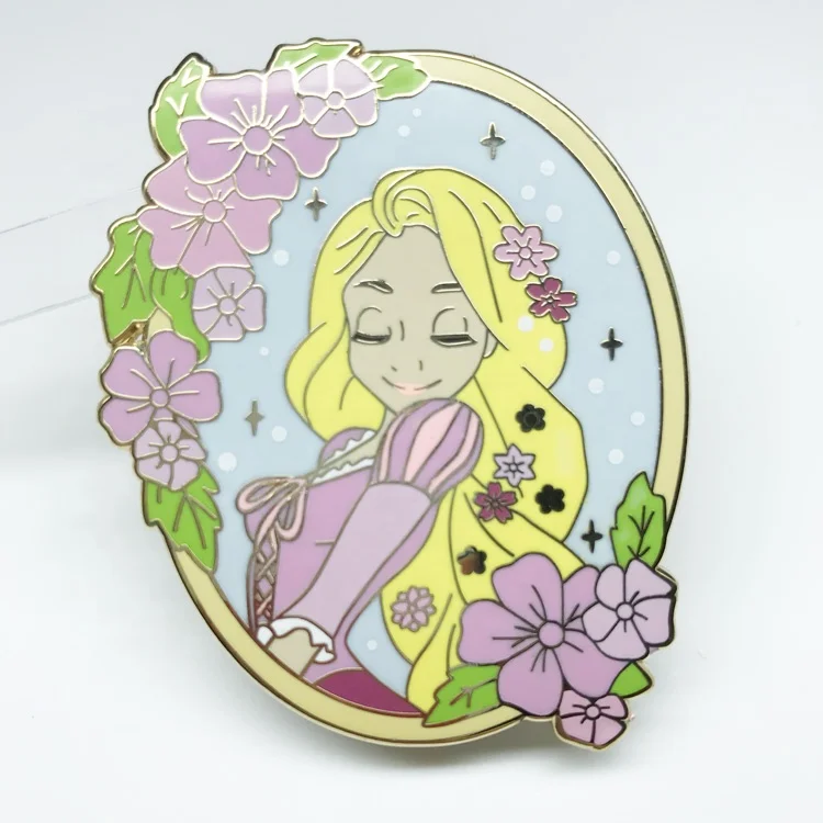 2.5 inches silk screen printing gold cute cartoon girl hard enamel pin Enamel Pin Manufacturer