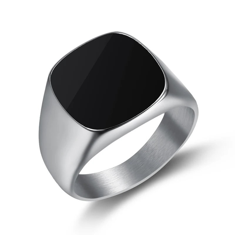 Custom design Simple Style Fashion Epoxy Ring 316L Stainless Steel Jewelry Polishing Silver Black Pave Cocktail Ring