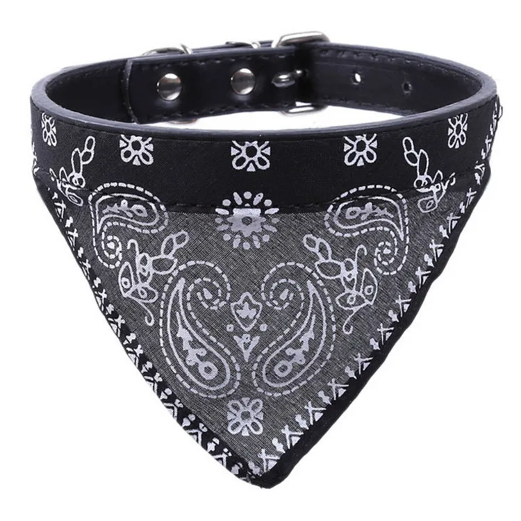 Lovely Adjustable Cats Necktie Pet Triangular Saliva Tie Scarf Dog Bandana Collar with PU leather
