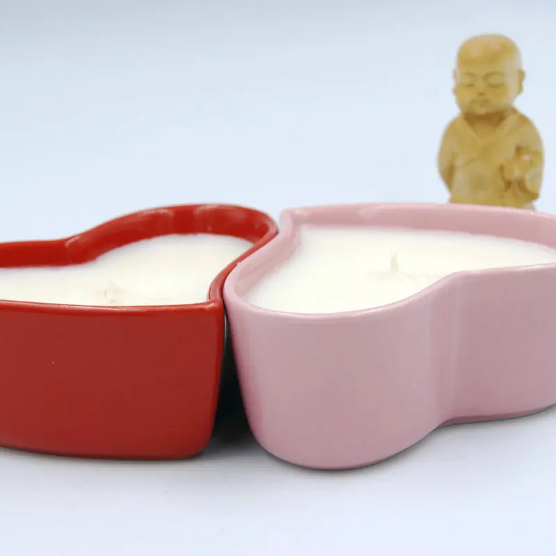 
Heart shape Ceramic cups Massage Oil Candles Low temperature Candles with perfume 