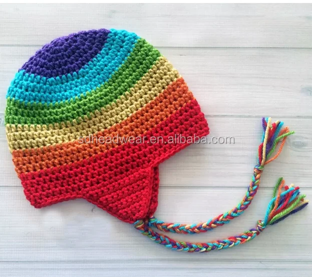 100% acrylic striped custom tag classic two-layer slouchy folded rib knit Rasta beanie
