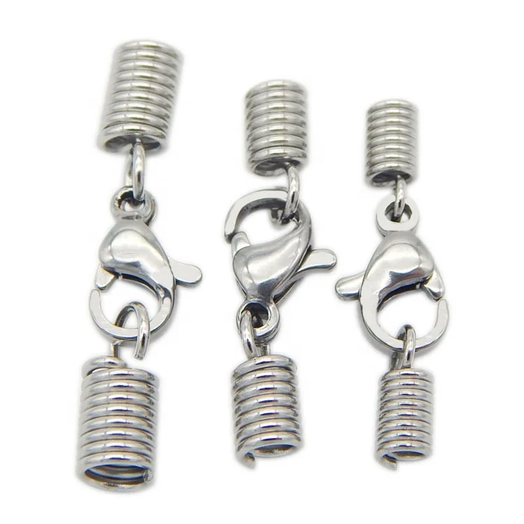 Sini Jewelry manufacture Stainless Steel Necklace Cord End Caps Spring Silver Tone Lobster Clasp with hole 2mm/2.5mm/3mm