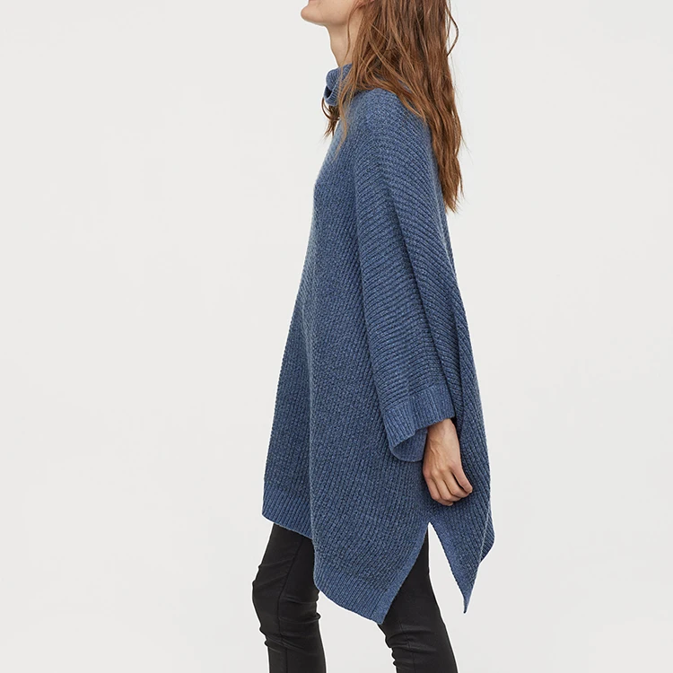 Customized Soft Textured  Knit Wool Turtleneck Ladies Fashion Knit Poncho