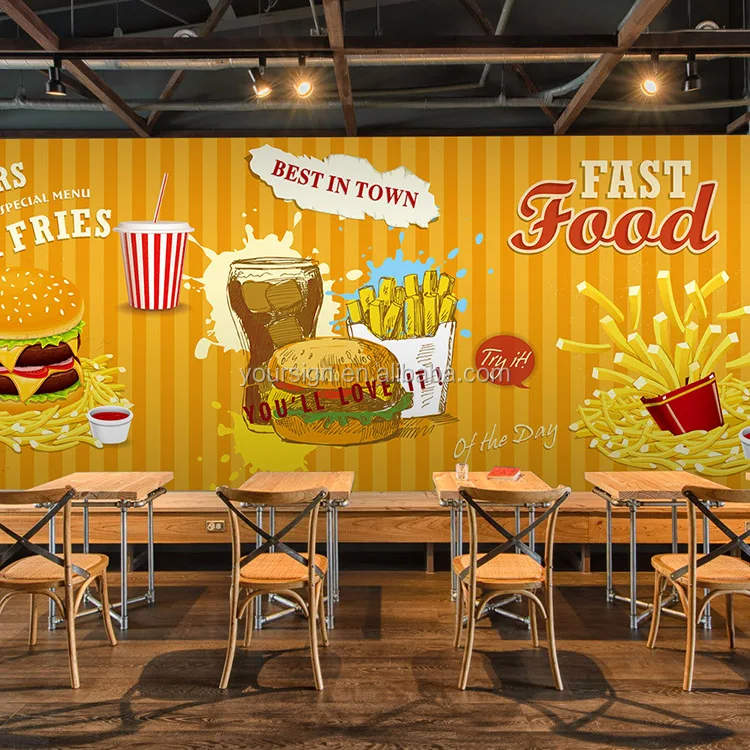 personalized modern wallpaper for fast food restaurant decoration