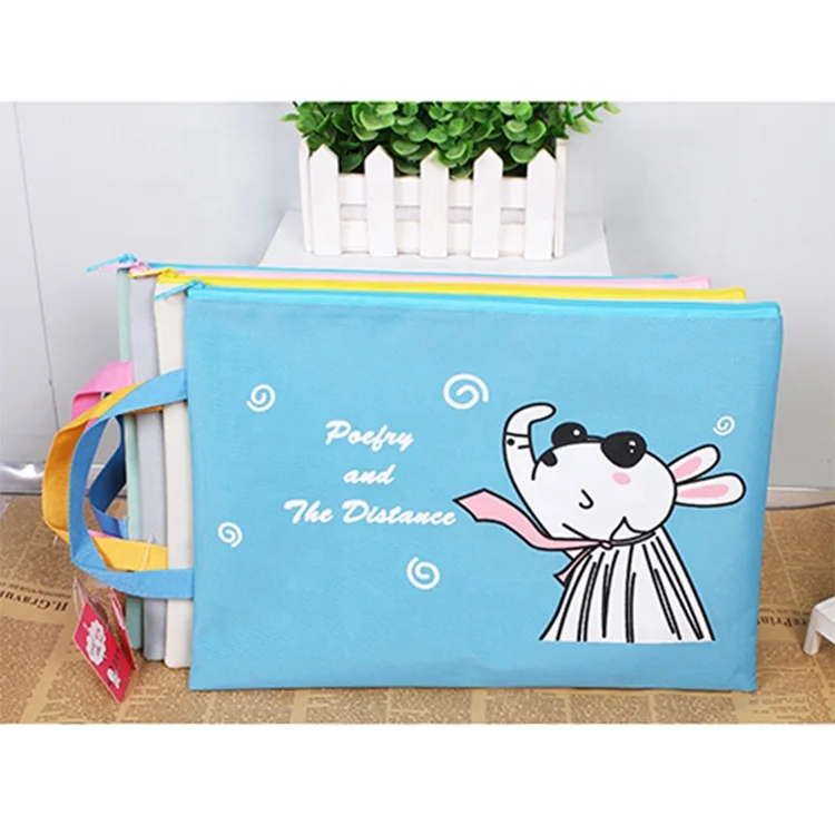 Office cartoon fabric oxford portable file zipper bag documents pouch