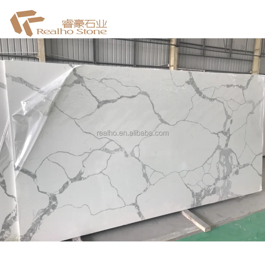 Белый Мраморный кварц Calacatta для кухни