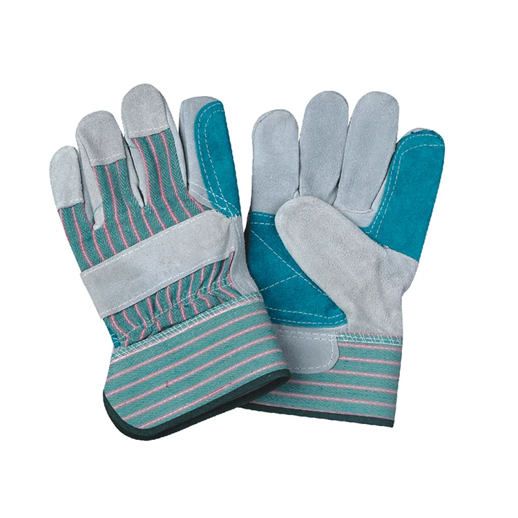 Cow split leather double palm reinforced protect gloves for working