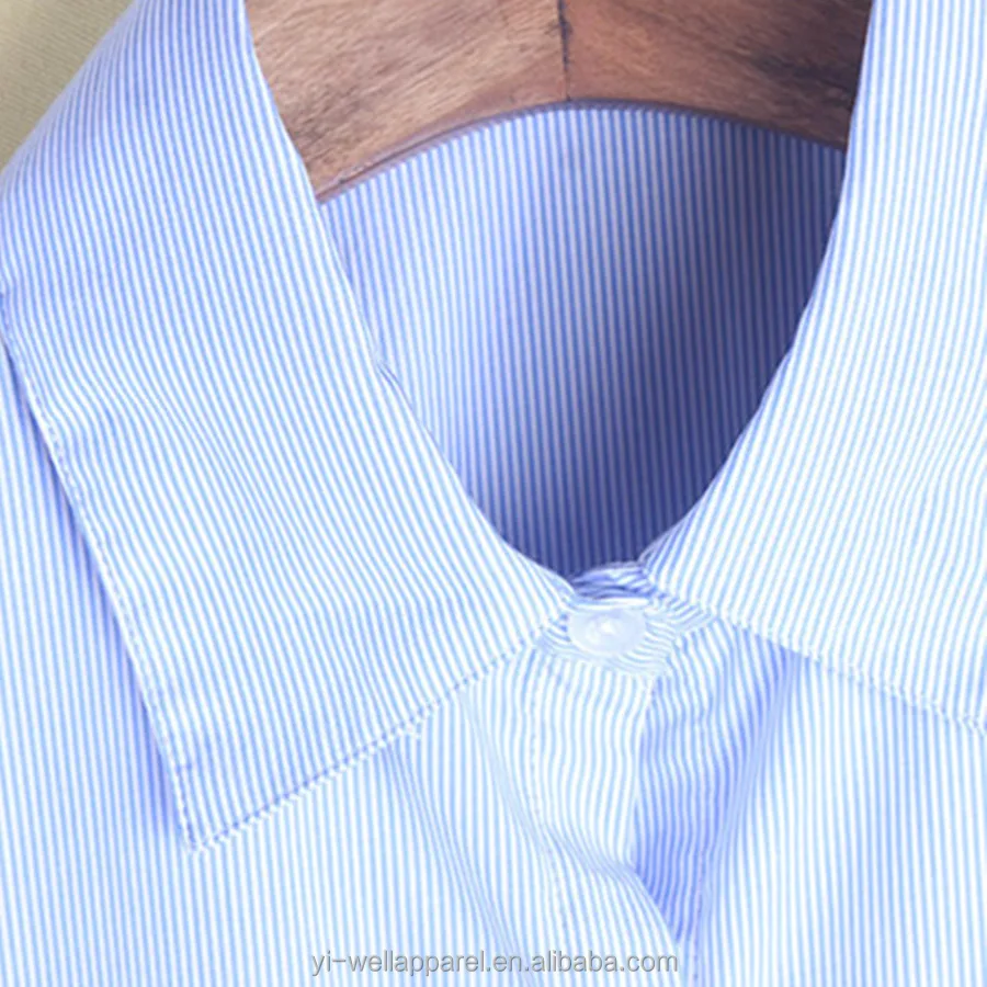 School uniform light blue stripe short sleeve shirt with school badge boy shirt