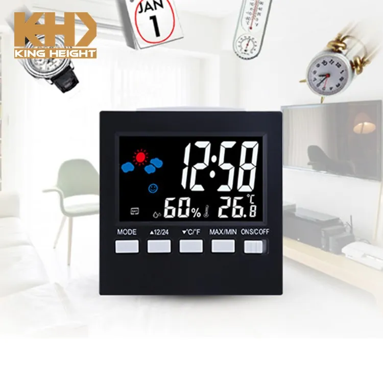 KH-CL004 KING HEIGHT RoHS Max and Min Temperature LED Light Table Cheap Station Forecast Weather Multifunction LCD Clock