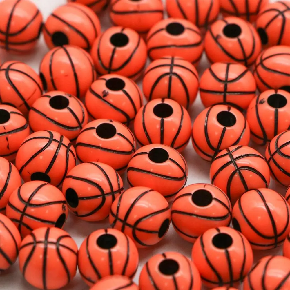 Basketball Beads Plastic Acrylic Round Ball Beads Team Sports Beads 12mm With Big Hole Size 4mm For Jewelry Making