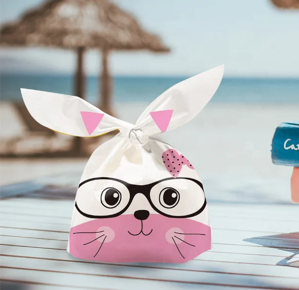 
50pcs Bunny Cookies Candy Biscuit Packaging Birthday Wedding Favors Candy Gift Bags Easter Party Decoration Bunny Bag 