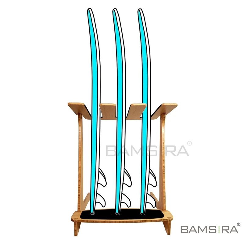 Bamboo Freestanding Vertical SUP Rack for 3 Paddleboard or Surfboard