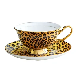 Bone china vintage leopard tea cup and saucer set custom logo coffee cups 200ml