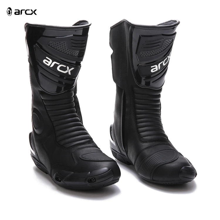 ARCX Mens Leather Speed Biker Motorcycle Boots Racing Motorbike Shoes Motorcycle Auto Racing Wear Boots