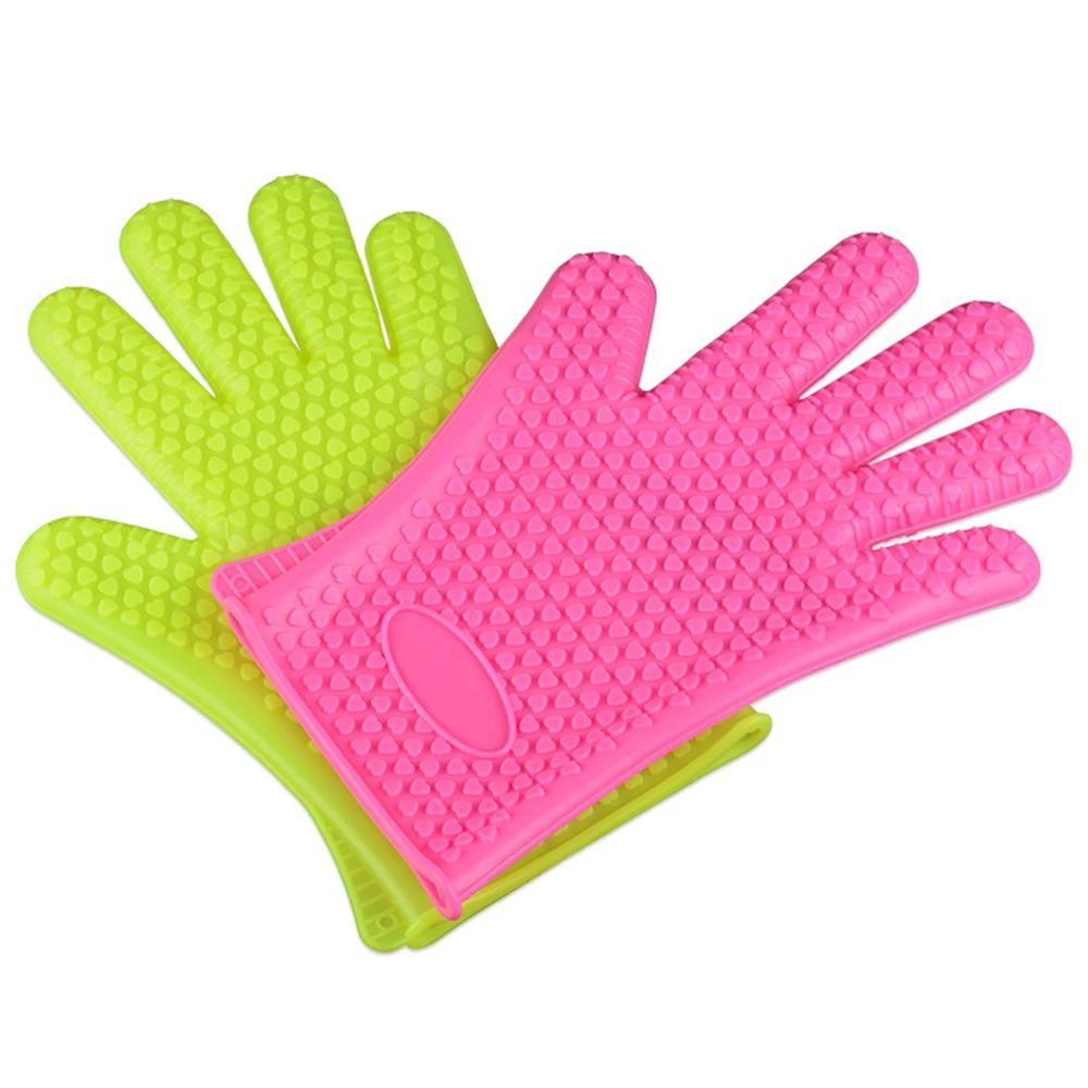 100% Food Grade Silicone Oven Mitt Set, BPA Free Adiabatic Silicone Grill Gloves