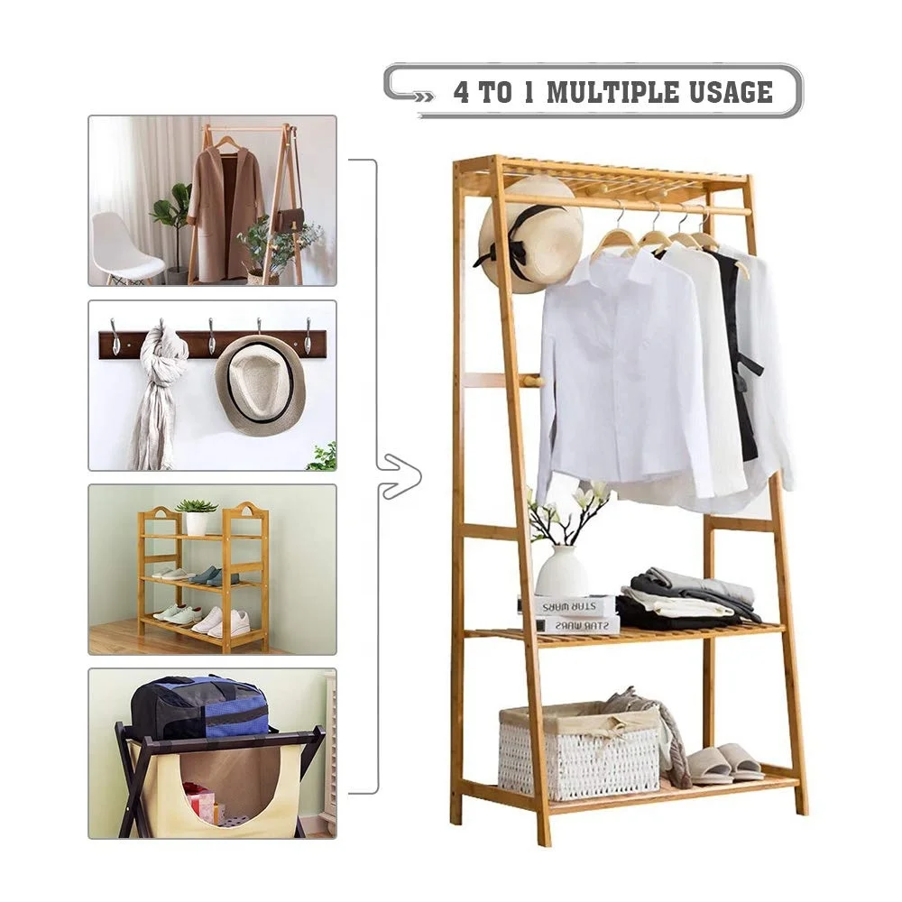 
Clothing Rack Wood Bamboo High 65 X 31.5 