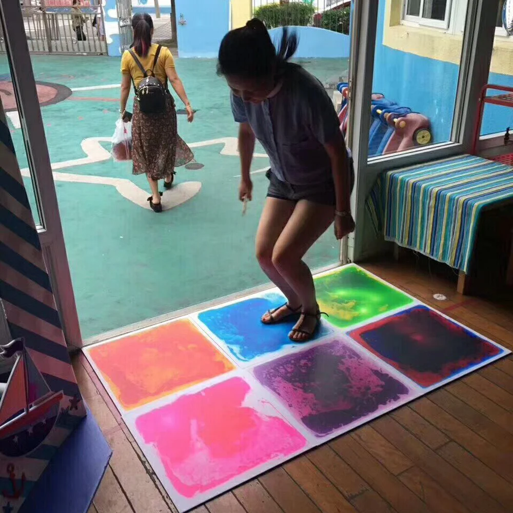 factory price PVC decorative liquid rubber floor tiles kids room anti slip self adhesive color liquid sensory flooring