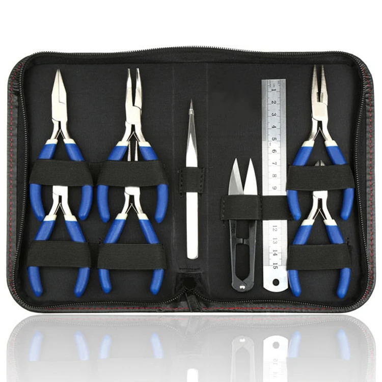 9 Pcs Jewellery Making Beading Mini Pliers Tools Kit Set Flat Long Round Nose