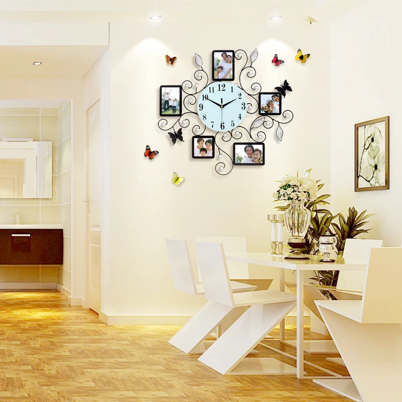 5 Pictures High Quality Metal Decorative Photo Frame Wall Clock