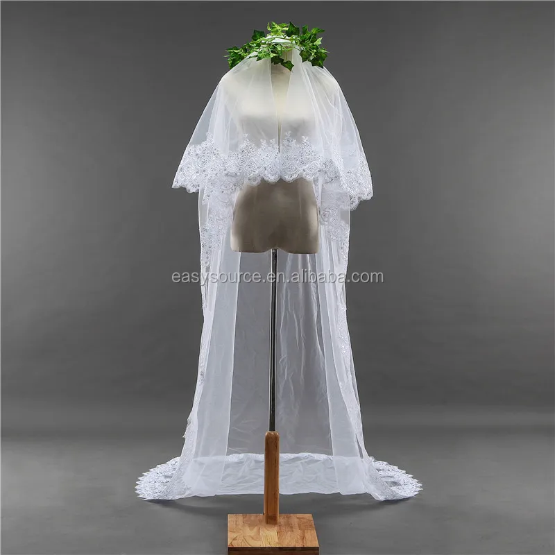 
2 Tier Cathedral length Veils Lace Long Veils 3m Wedding Veils 