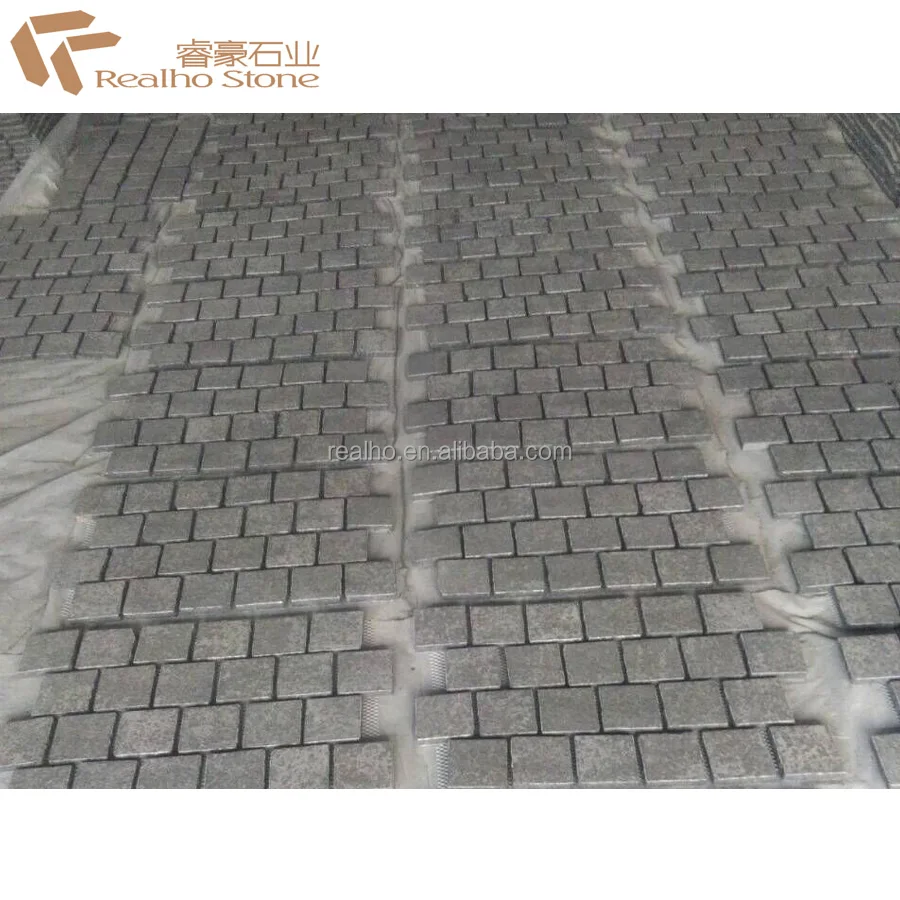 
Exfoliated G684 Raven Black Granite Cobblestone Mesh Paver for Driveway 